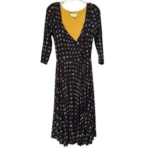 Anthropologie MAEVE dress faux wrap black multicolored Floral Pattern Small